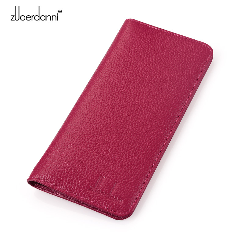 Leather Work Folder - Carteira feminina ultrafina, carteira longa de