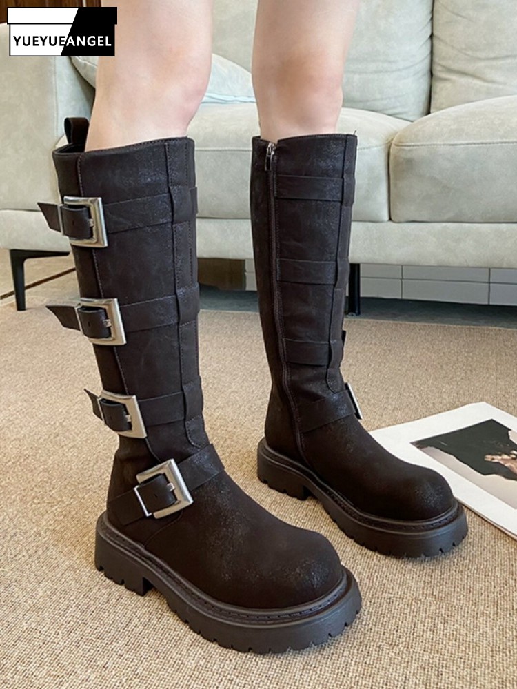 Leather Work Women Shoes - Botas Femininas de Cano Alto com