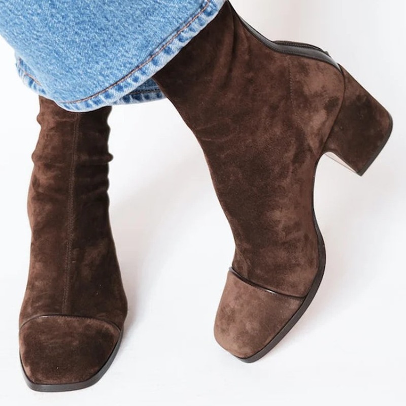 Leather Work Women Shoes - Botas Femininas de Couro Camurça com