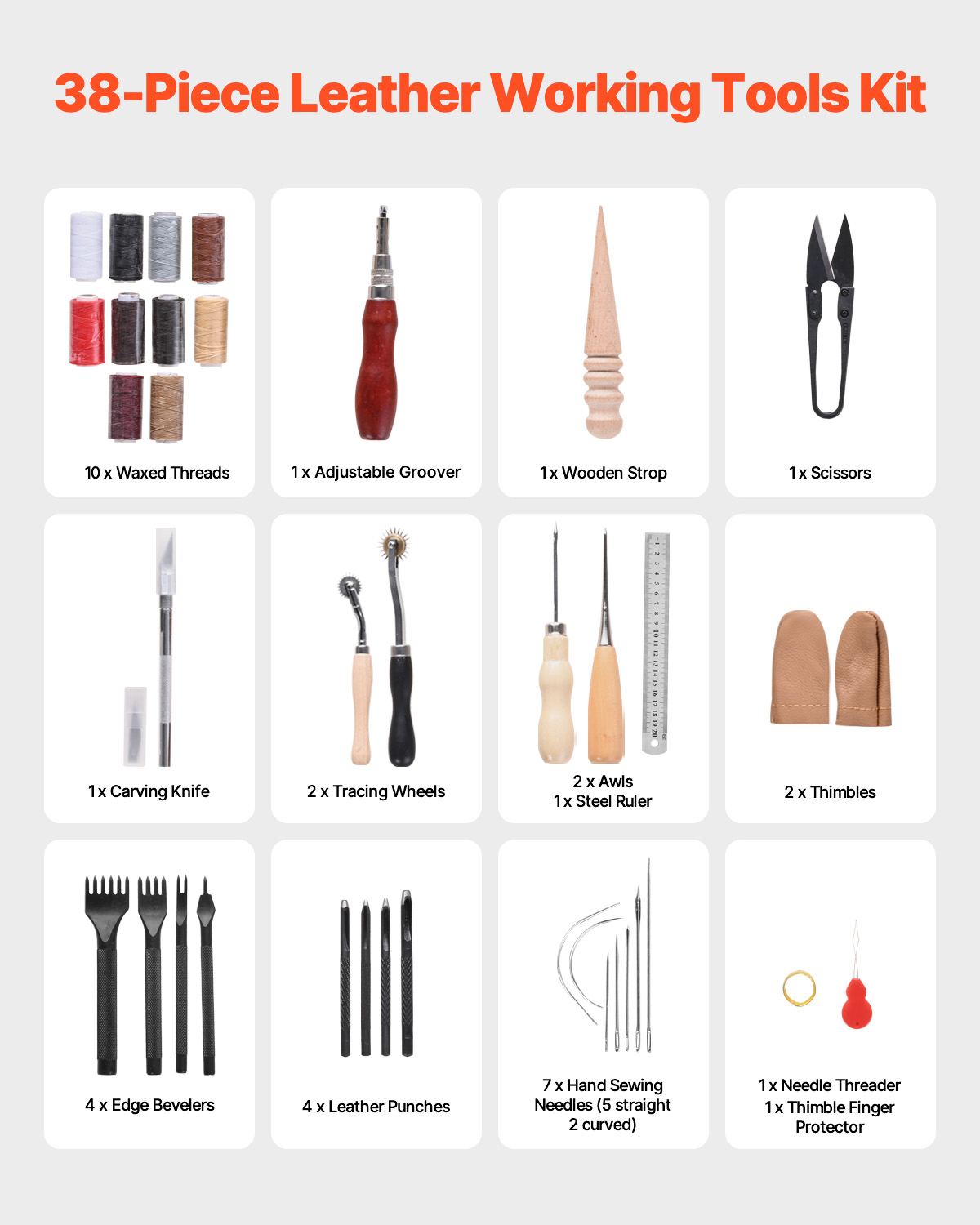 SucceBuy 38/59/61/72/92PCs Kit - Leatherwork Tool Kit avaliação e preço